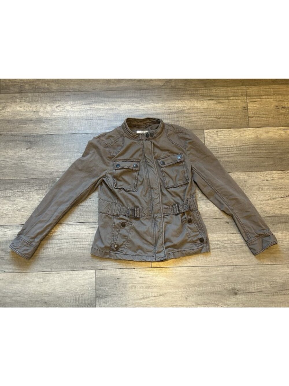 Ann Taylor LOFT Jacket Size 6 Brown Military Style Full Zip Belted Snap Pockets - Picture 4 of 10